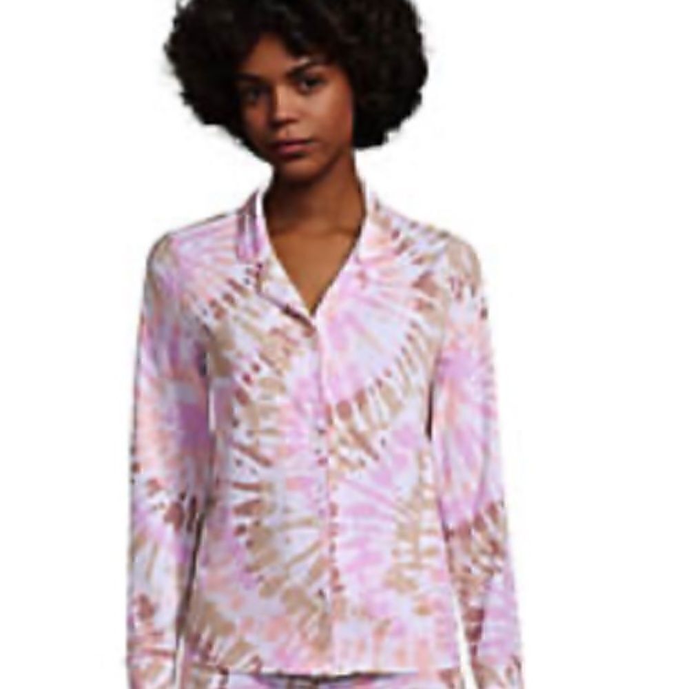 Land’s End Tencel button down pocket long sleeve pajama top tie dye XS P
